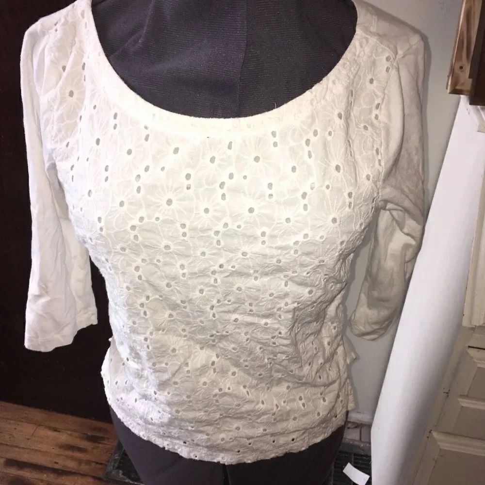 J Crew eyelet cropped blouse with ribbon closure